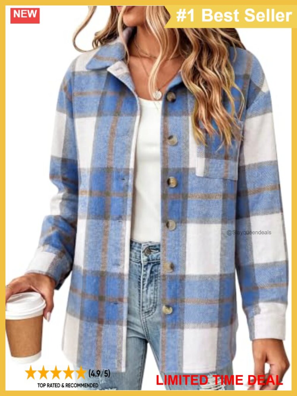 Women Plaid Flannel Shacket Button Down Long Sleeve Shirt Jacket